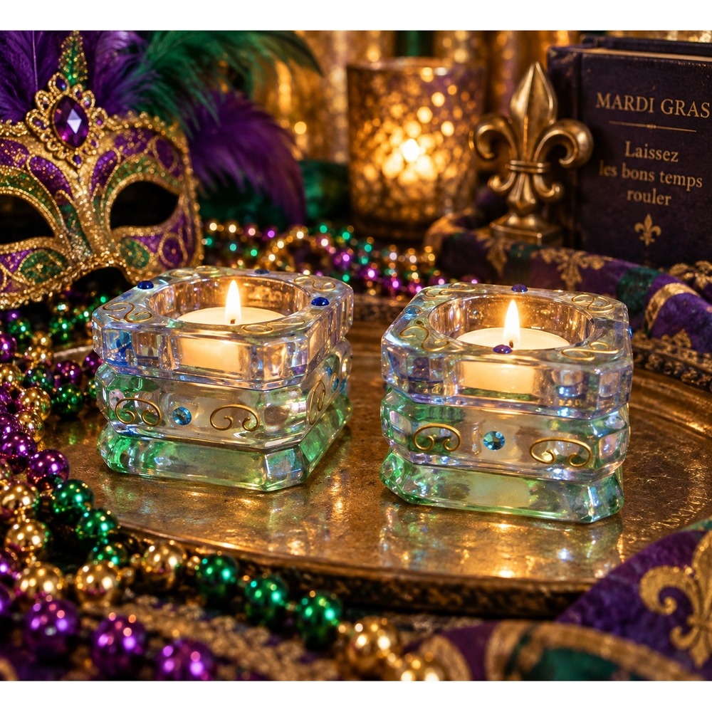 Vintage 90s PartyLite Mardi Gras P7271 Tealight/Votive Candle Holders Set of 2